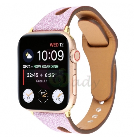 Glitter Leather Strap compatible for Series 7 Smart Watch [Black]